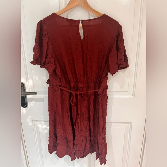 Deep Red Ruffled Mini Dress - Picture 2 of 3